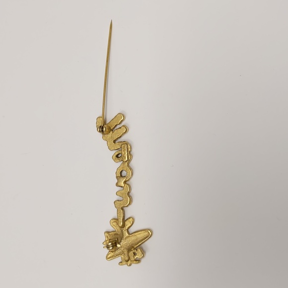 AJC Flying Cat Skywriting Brooch PIn Signed Gold Tone - Picture 4 of 8